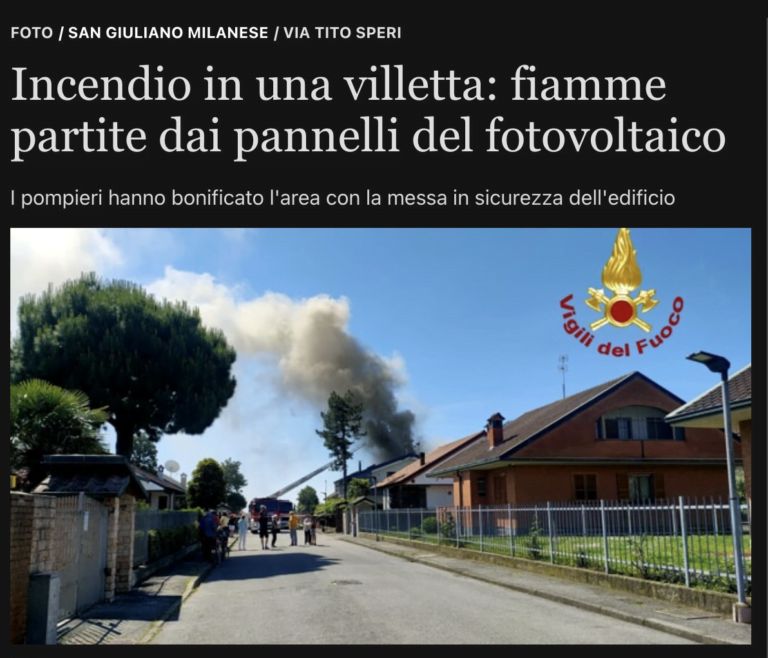 Incendio in una villetta: fiamme partite dai pannelli del fotovoltaico