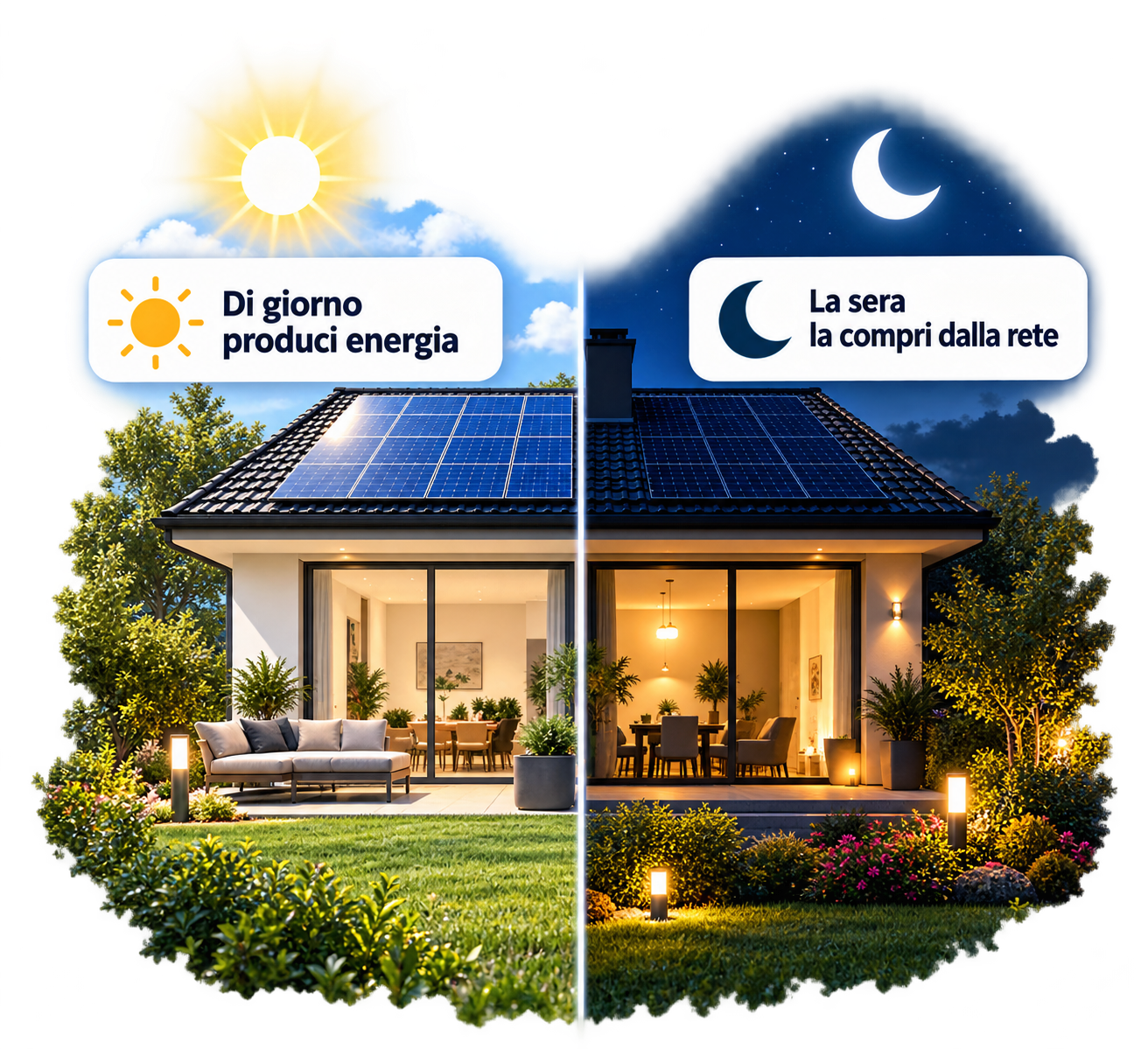 Confronto tra produzione fotovoltaica di giorno e consumo energetico serale